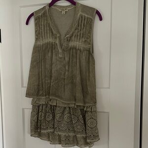 ONE WORLD Sage Green Sleeveless Tunic with Lace Detail